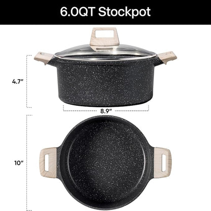 CAROTE Nonstick Stock Pot with Lid Soup Pot, 6 Quart Casserole with Lid, Easy to Clean Non Stick Cooking Pot,Pasta Pot