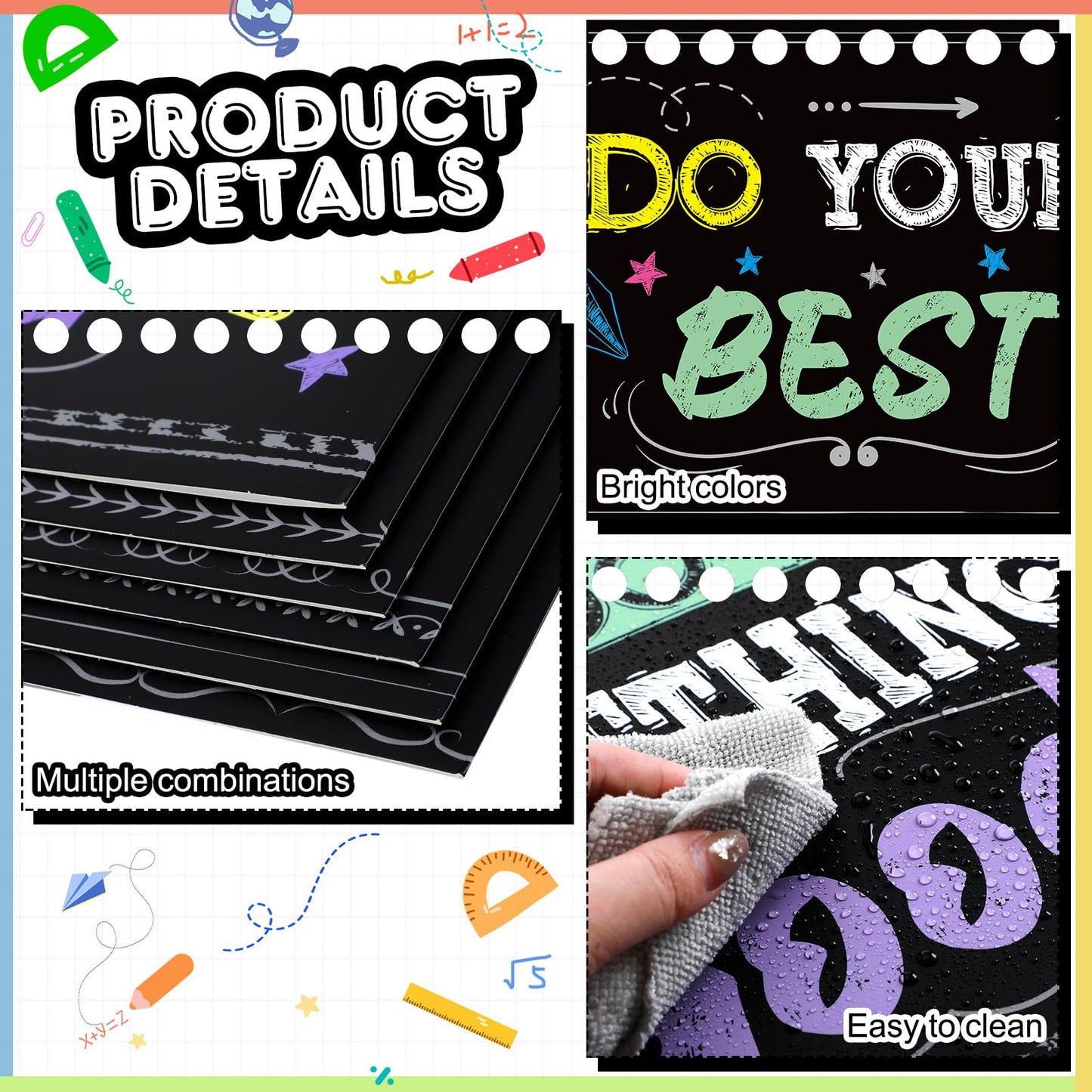 Honoson 24 Pcs Bulk Inspirational Privacy Folders for Students Cardboard Test Privacy Boards Motivational Words Desk Dividers Shield for Classroom School Study Supplies, 6 Styles(Blackboard)
