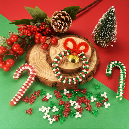 2400Pcs Christmas Tri Beads, Christmas Tri Shaped Beads Red Green White Triangle Beads for Craft Wreath Candy Cane-Xmas Holiday Tree Decorations Beaded Ornament Kit