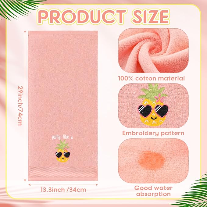 2 Pcs Party Like a Pineapple Hand Towels Coral Bathroom Decor 14x29 Inch