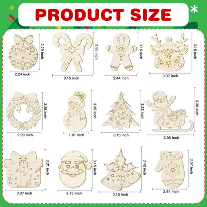 MGparty 60Pcs DIY Wood Slices, Wooden Christmas Ornaments Bulk for Crafts, Unfinished Paintable Wooden Hanging Decorations, Wood Kit for Crafts with 12 Coloured Pens and 60 Jingle Bells