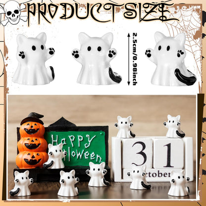 Lineshading 50 Pcs Halloween Mini Cat Ghost Figurines Decor Bulk Cute Ghost Cat Desk Statues 0.98 Inch Cartoon Spooky Figurines for Party Favors Desktop Halloween Decorations Display Ornaments
