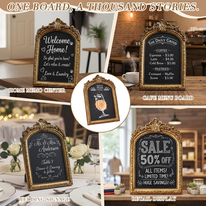 Jaloro 1 Pack Framed Tabletop Chalkboard Sign, Rustic Frame, Hanging Chalkboard, Menu Board for Cafes Restaurant Wedding Countertop with 2 Erasable Pen and 1 Cloth (7 x 10 in,Arch)