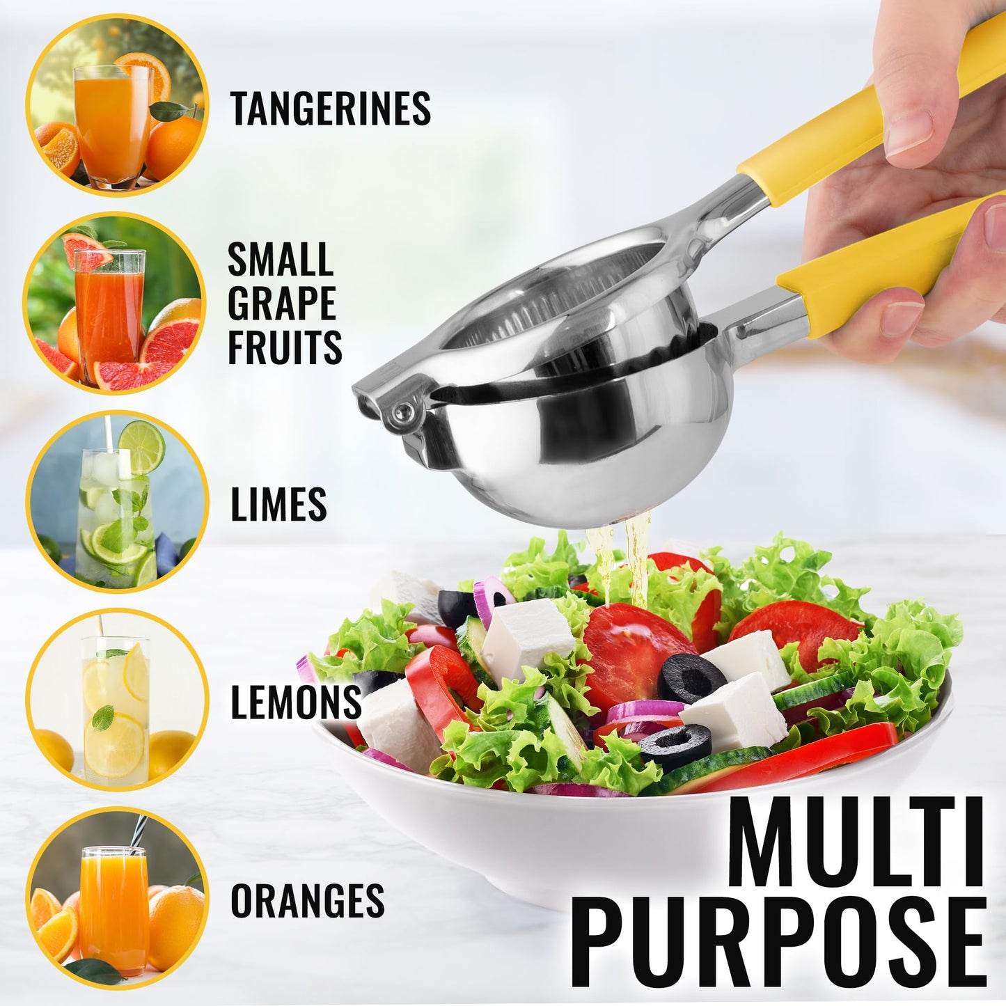 Zulay Lemon Squeezer Stainless Steel with Premium Heavy Duty Solid Metal Squeezer Bowl (Black Grip, Large)