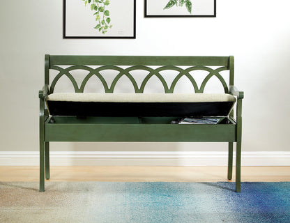 OSP Home Furnishings Coventry Solid Wood and Veneer Storage Bench, Antique Sage