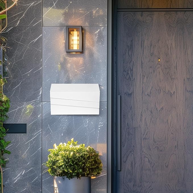 Wall-Mounted Mailbox, White Modern Large Capacity Drop Mailboxes for Outside, Rust-Proof Galvanized Steel Post Box (No Keys Locking)
