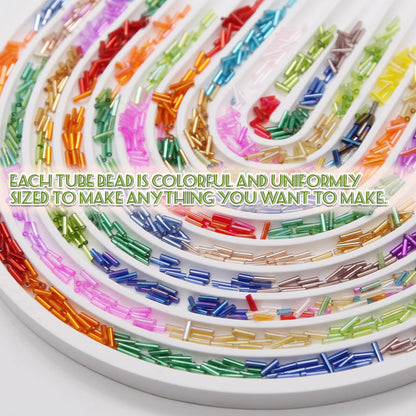 JOJOPLAY Tube Seed Beads Kit, 7mm, Craft Bugle Glass Beads with Bead Needle, Elastic String for Bracelet Necklace Jewelry Making (24 Colors)