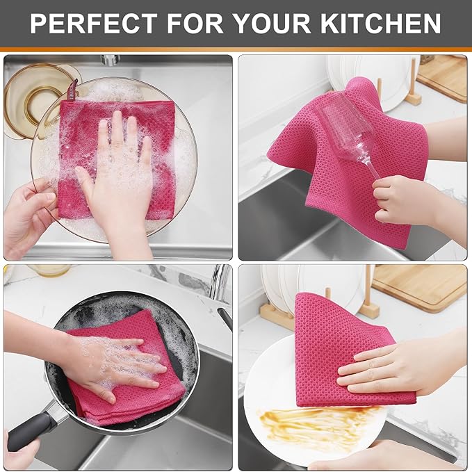 Kitinjoy 100% Cotton Kitchen Dish Cloths, 12 Pack Waffle Weave Ultra Soft