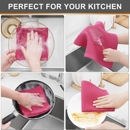 Kitinjoy 100% Cotton Kitchen Dish Cloths, 12 Pack Waffle Weave Ultra Soft