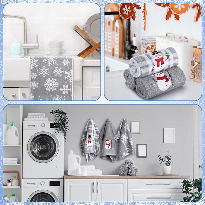 3 Pcs Winter Hand Towels for Bathroom Snowflake Snowman Embroidered Bathroom