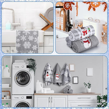 3 Pcs Winter Hand Towels for Bathroom Snowflake Snowman Embroidered Bathroom