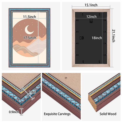 12x18 Wood Frame Brown Blue , Elegant 18x12 Wooden Picture Frame with Love Heart, for 12 x 18inch Gallery Photo Pic with HD Plexiglass, 1.8in Widen 0.9in Thick, Horizontal Vertical Wall Display