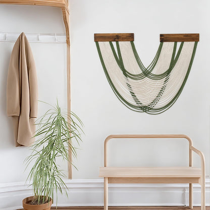 LB Boho Macrame Wall Hanging Large, Green and Beige Macrame Tapestry Wall Decor Handmade Woven Chic Bohemian Tapestry Decor for Bedroom Living Room Office Bathroom Nursery