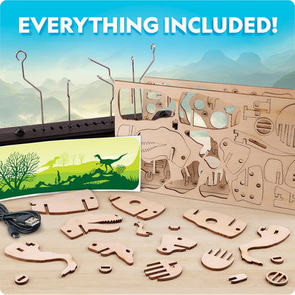 National Geographic Motorized Dinosaur 3D Puzzle - 50-Piece 3D T. Rex Wood Model Kit with Light-Up Motorized Display Base and 8 Light Settings, 3D Puzzles for Kids, Buildable Dinosaur Model