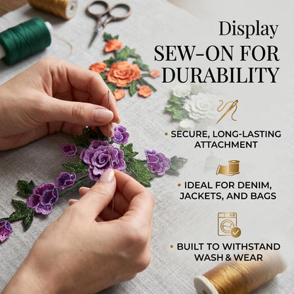 6PCS Peony Flower Embroidery Patches Large Floral Sew On Applique Patches for Women Wedding Dress Jacket Jeans Bag Shoes Decorative Repair Patch DIY Craft Embellishments 3D Design