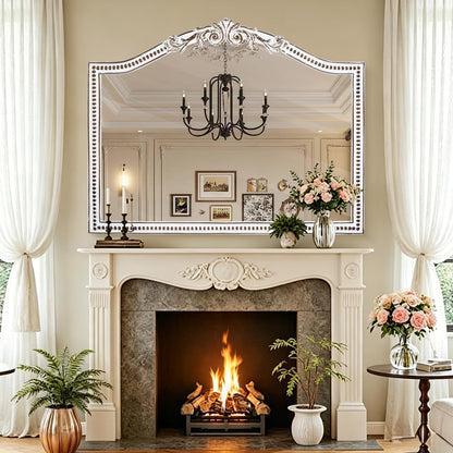 HOITUZYUS 32x42 Inch Ornate Arched Wooden Wall Mirror, Rustic Farmhouse Decorative Mirror for Fireplace, Living Room, Bedroom, Entryway, Bathroom Over Sink