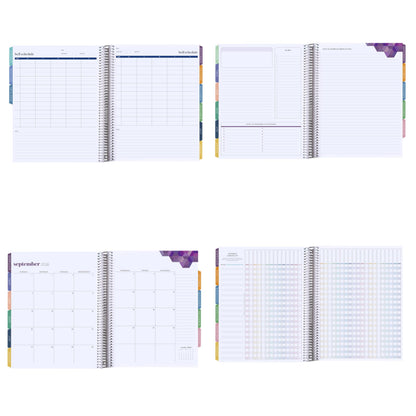 8.5x11 Coiled Teacher Lesson Planner (January 2026 - December 2026) - Apple Dapple classic cover, horizontal layout, Hexagon theme, platinum coil