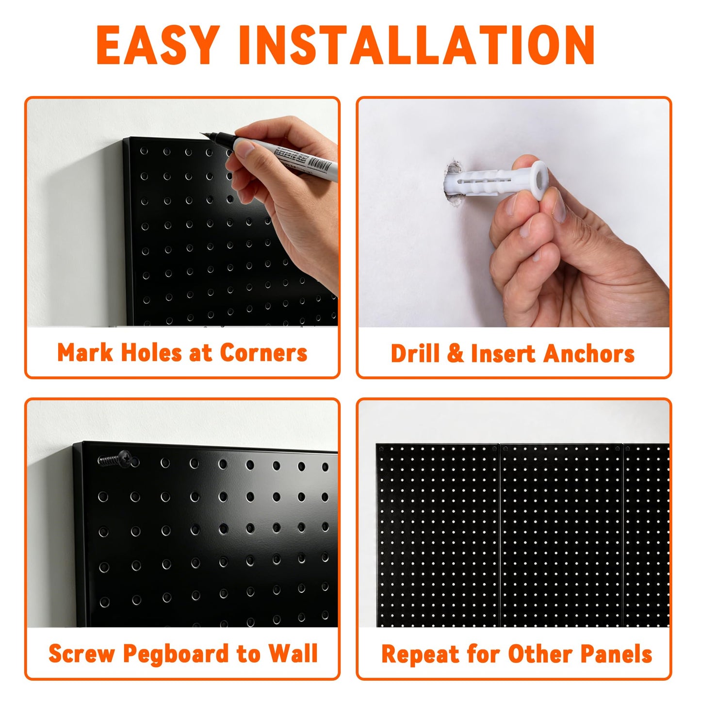Ultrawall Metal Pegboard Panels, Pegboard Wall Organizer, Peg Boards for Garage, Tool Storage Organization, 12"X24", 3pcs, Black