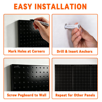 Ultrawall Metal Pegboard Panels, Pegboard Wall Organizer, Peg Boards for Garage, Tool Storage Organization, 12"X24", 3pcs, Black