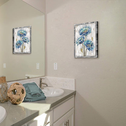 Rustic Wooden Framed Wall Art: Blossom Flower Artwork Print on Natural Wood Picture Painting for Home & Kitchen (12”W x 16”H)