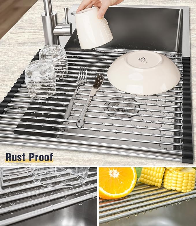 Tomorotec 21" x 15.5" Roll Up Dish Drying Rack Over Sink Drying Rack Sink Cover