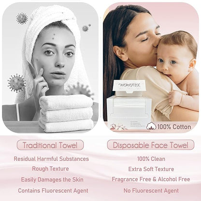 100% Cotton Disposable Face Towel 100 Count 10x12 Inch | Biodegradable Thick