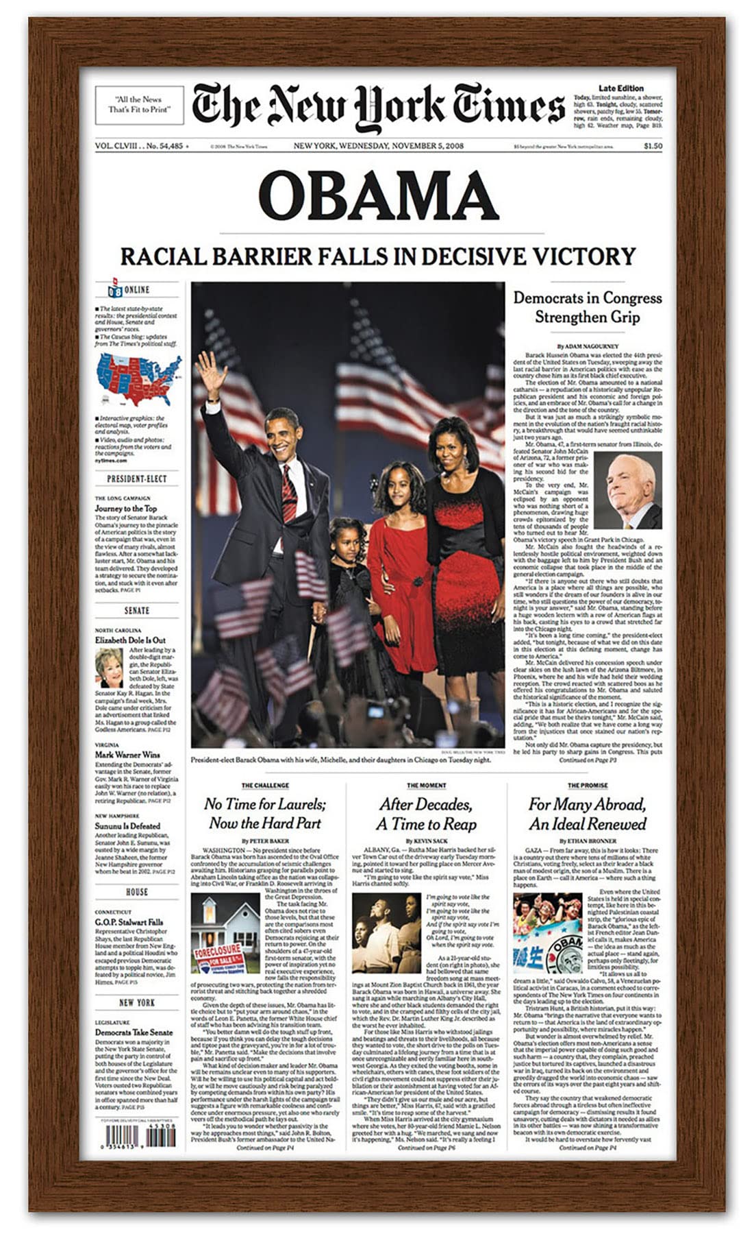 Modern Wood Newspaper Frame (Brown) Acid-Free, UV Resistant, Acrylic Plastic Front Prevents Paper from Fading Sleek Hanging Display Case for Entire Newspaper for Home or Office - 12x22.75