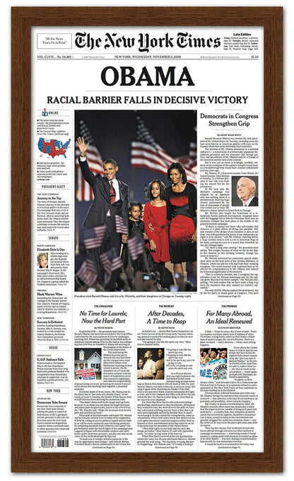 Modern Wood Newspaper Frame (Brown) Acid-Free, UV Resistant, Acrylic Plastic Front Prevents Paper from Fading Sleek Hanging Display Case for Entire Newspaper for Home or Office - 12x22.75