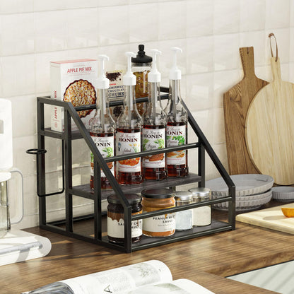 Vantimo Coffee Syrup Rack Organizer, 3 Tier Countertop Storage Shelves, Kitchen Storage, 12 Syrup Bottle Stand Holder for Wine, Liquor, Kitchen Coffee Station Organizer Rack, 13.8"x13.4"x13.0", Grey