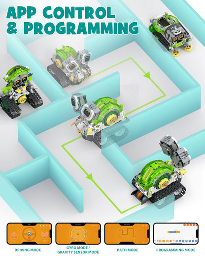Opmind 5in1 STEM AI Robot Toys Building Set, 478Pcs APP & Remote Control Engineering Erector Blocks for Kids Age 6-8, Coding Interactive Educational Christmas Birthday Gift for 10-12 Year Boys & Girls