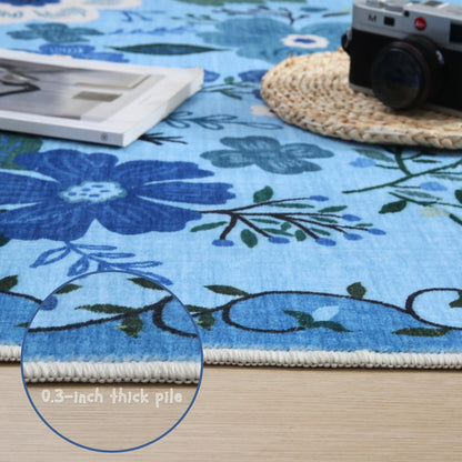 Rugcomf Runner Rug for Hallways Kitchen Rug Non Slip 2'6''x8' Washable Runner Rugs with Rubber Backing Soft Floral Carpet Runner for Hallways, Kitchen, Laundry, Bedroom, Bathroom(Blue)