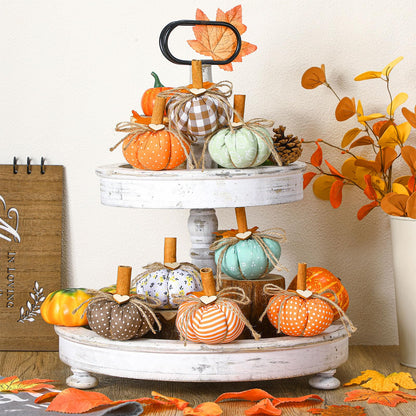 Geelin 8 Pcs Fall Fabric Pumpkin Decor Artificial Pumpkin for Decorating Thanksgiving Farmhouse Harvest Decoration with Maple Leaves Autumn Tray Table Centerpiece Decor Thanksgiving Tree Decoration