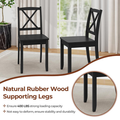 Giantex Wood Dining Chairs Set of 2, Armless Kitchen Chairs w/Rubber Wood Legs & Curved Backrest, Farmhouse Cross Back Diner Chairs, Wooden Side Chairs for Home Dining Room, Load 400 LBS, Black