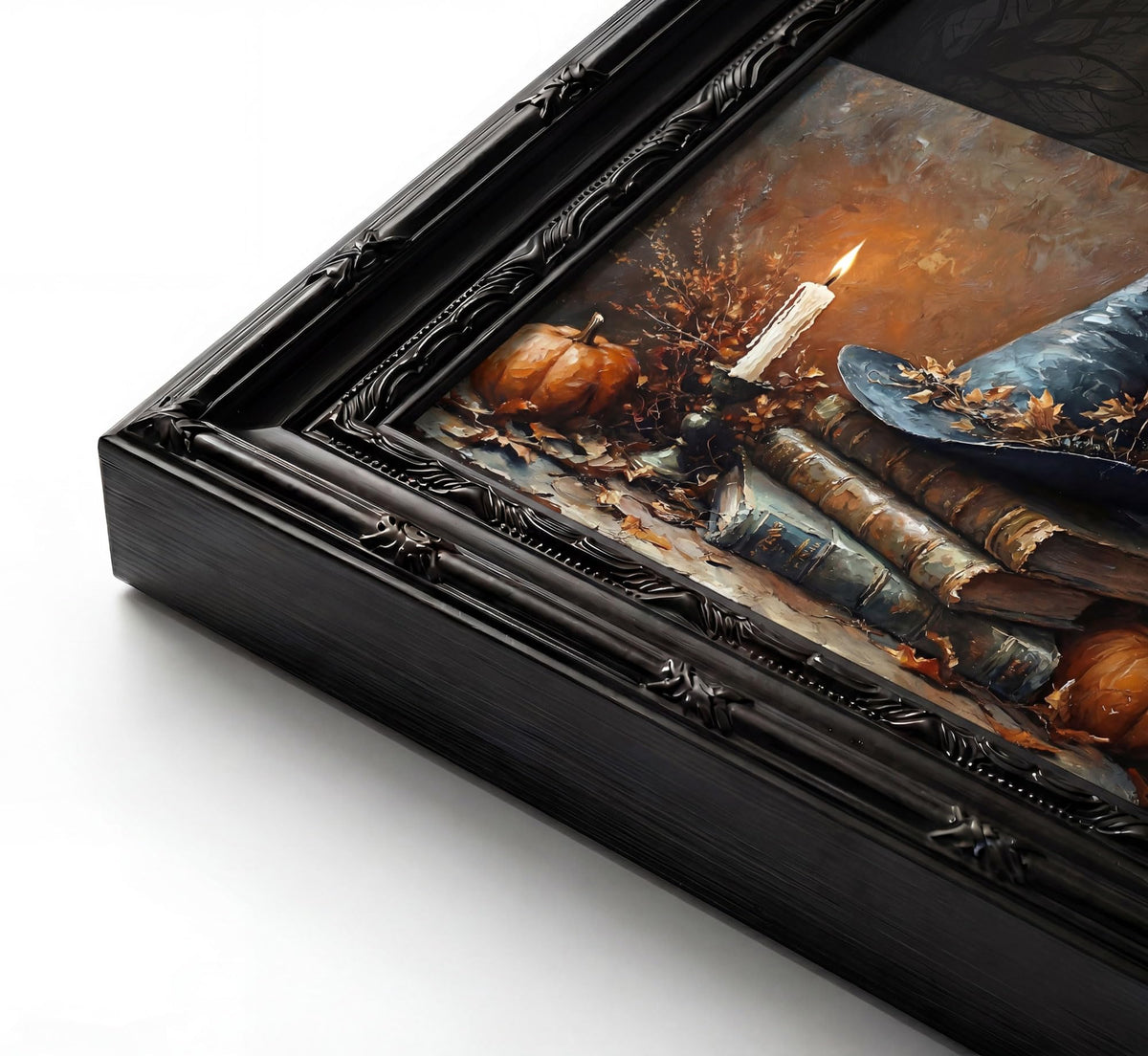 Black Framed Halloween Witch Hat With Book Canvas Wall Art 9X11in