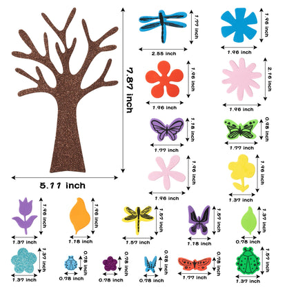 JAPBOR 86PCS Spring Tree Foam Craft Sticker, Springtime Glitter Flower Leaf Butterfly Self Adhesive Stickers, Make Your Own Spring Trees Party Decoration for Art Fun Home Classroom Activities