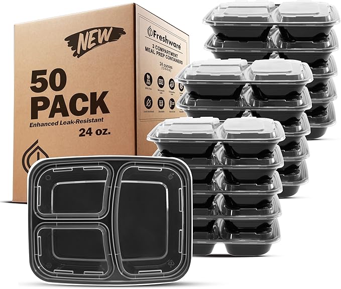 Freshware Meal Prep Containers 3 Compartment Food Storage Containers
