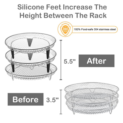 Upgrade 8inch Square Air Fryer Rack,Three Stacktable Dehydrator Rack,Square Air Fryer Accessories,Only Fit for Air fryer which inner size ≥8.7 inch(Square)