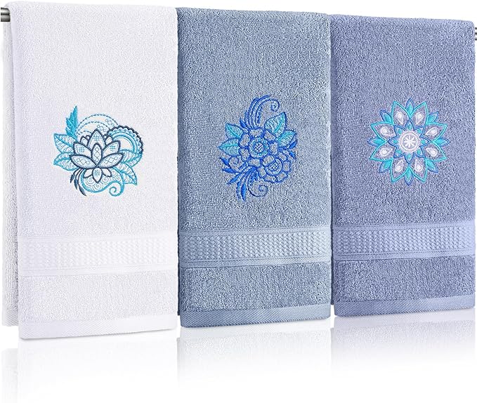 3 Pcs Mandala Hand Towels Mandala Flower Boho Bathroom Decor 14x29 Inch