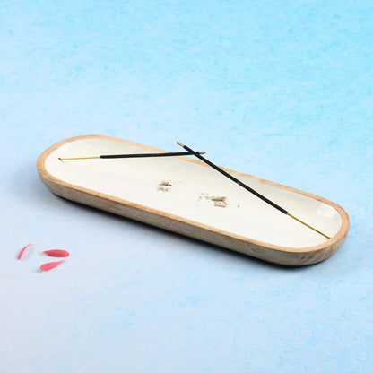 Folkulture Incense Holder for Home | Modern Incense Burner or Insence-Stick Holder for Gifts| Mango Wood Incense Tray Trough for Sticks 12 x 4 Inches, White