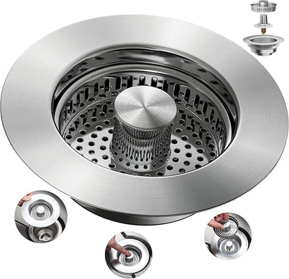 Sink Drain Strainer 3 in 1, 304 Stainless Steel Pop Up Sink Stopper,