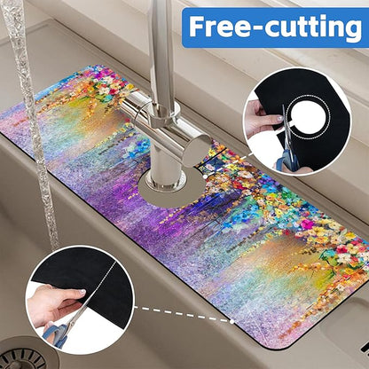 Abstract Watercolor Flowers Dish Drying Mat