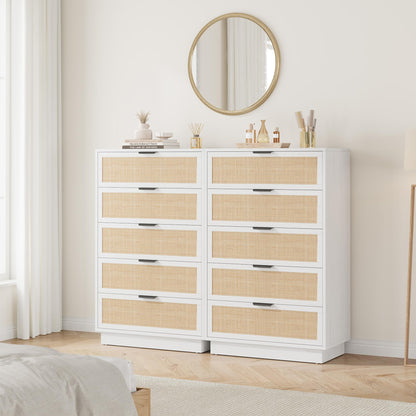 IDEALHOUSE 30'' Wide Nightstand for Bedroom, Wooden Bedside Table with Metal Handle & 5 Drawers, Mid Century Modern Wood Night Stand for Living Room, Closet, White