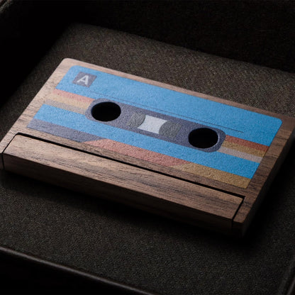 Wood Business Card Holder Case Cassette Shaped, Solid Walnut Wood Credit Card Holder Desk Wallet Personalized Nostalgia Unique Birthday Anniversary Christmas Gift for Husband Dad Friends Family Men