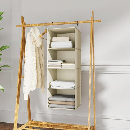 Hanging Closet Organizer, Easy Mount Foldable 4-Shelf Hanging Closet Wardrobe