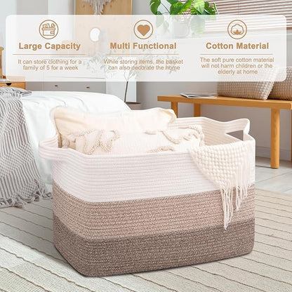 OIAHOMY Extra Large Blanket Basket, 110L Cotton Rope Woven Laundry Basket