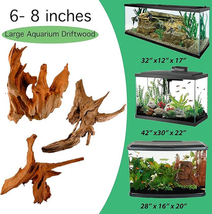 Azil Natural Driftwood 6'' - 8''(3pcs) Perfect Aquarium Decoration! Ideal for Fish Tanks, Freshwater Aquariums, terrariums, aquascaping, hardscaping,Aquatic Plants.