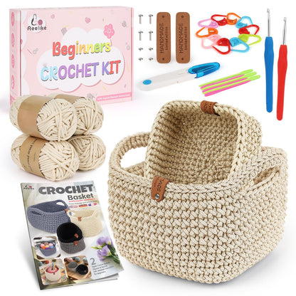 27PCS Crochet Basket Kit for Beginners (L&S), Complete Crocheting Basket for Storage, Knitting Starter Set with Instruction , Beginner Crochet Kit for Adults, Crocheting Gift for Home Decor Family