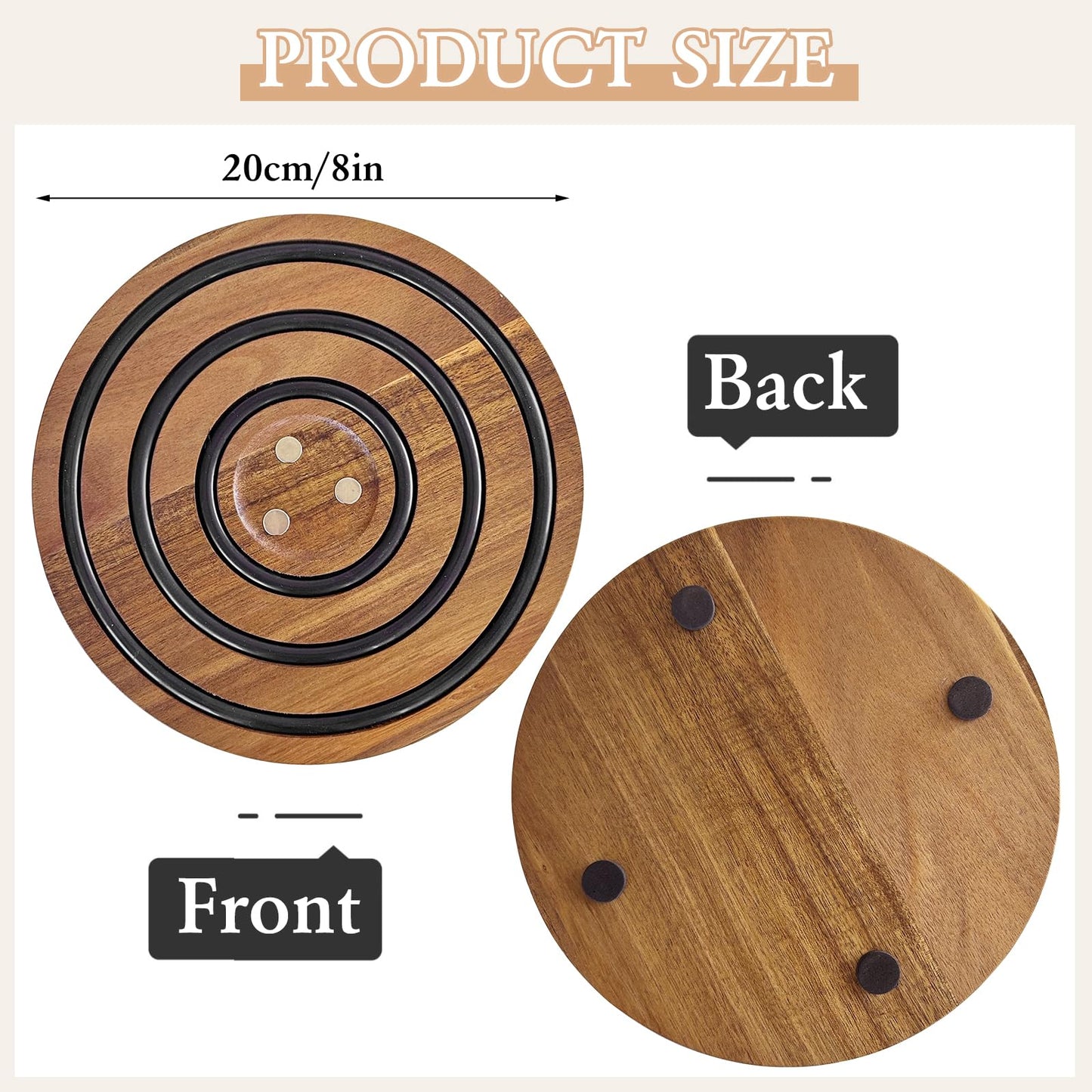 LAIAMER 2 PCS Magnetic Wooden Trivets for Hot Pots and Pans, Heat Resistant Acacia Wood Trivet with Cushioning Silicone Strips for Dutch Ovens Hot Dishes Pots Holder, for Mom Grandma
