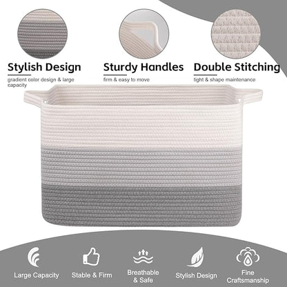 OIAHOMY Extra Large Blanket Basket, 95L Cotton Rope Woven Laundry Basket