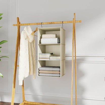 Hanging Closet Organizer and Storage 3-Shelf, Easy Mount Foldable Hanging